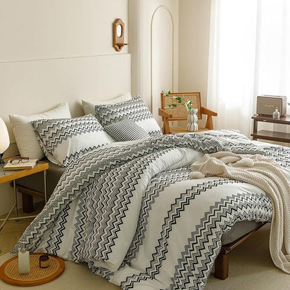 Cottonight Black Striped Comforter Set King Aztec Boho White Black Bedding Comforter Set King Modern Rustic Blanket Quilts Farmhouse Tribal Soft Breathable Comforter Set Women Men