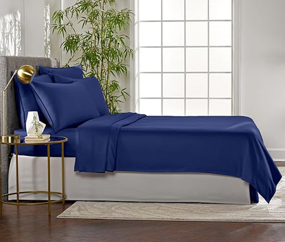 Pure Bamboo Twin Sheets, Genuine 100% Organic Viscose Derived from Bamboo Bed Sheet Set, Luxuriously Soft & Cooling, Double Stitching, 2 Year Quality Promise (Twin, Cobalt Blue)