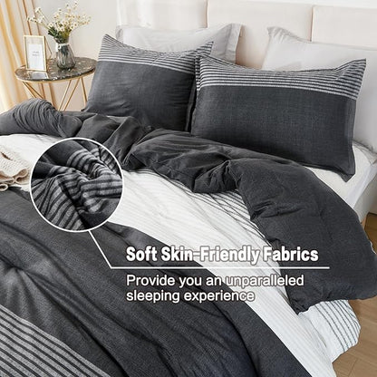 Litanika Black White Grey Comforter Set Twin XL - 2 Pieces Lightweight Pumpkin White Colorblock Stripe Fluffy Bedding Comforter Sets, All Season Bed Set