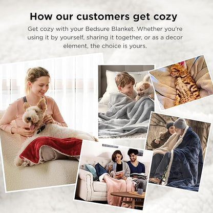 Bedsure GentleSoft Sherpa Fleece Queen Blankets for Bed, Non-Heated, Thick and Warm Throw for Women and Men, Soft Fuzzy Plush Queen Blanket for Winter, Grey, 90x90 Inches