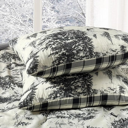 MaiRêve Christmas Full Comforter Sets, Grey Reindeer Tree Bed Set for Holiday, Reversible Gray Plaid Comforter Bed in a Bag, Soft Bedding Set 7 Pieces with Sheets, Pillowcases & Shams