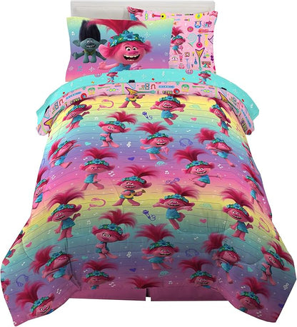 Franco Kids Bedding Soft Comforter and Sheet Set with Sham, 5 Piece Twin Size, Trolls World Tour