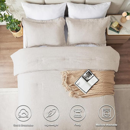 CozyLux Twin/Twin XL Comforter Set Dorm Bedding - 2 Pieces Beige Twin Extra Long Soft Luxury Cationic Dyeing Comforter for College, Breathable Lightweight Bed Sets with 1 Comforter and 1 Pillow Sham