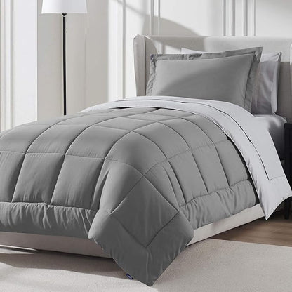 Nestl 5 Piece Twin XL Comforter Set – Grey Reversible Bed in a Bag – Complete Twin XL Size Bedding Set with Sheets, Pillowcase and Sham