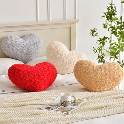 Heart Pillow, Soft Heart Shaped Pillow with Room Decorative Throw Pillows for Bed Couch Chair Sofa, Heart Shaped Cute Throw Pillow Cushion for Bedroom Living Room (Khaki, Mini 12.9" x 9.8")