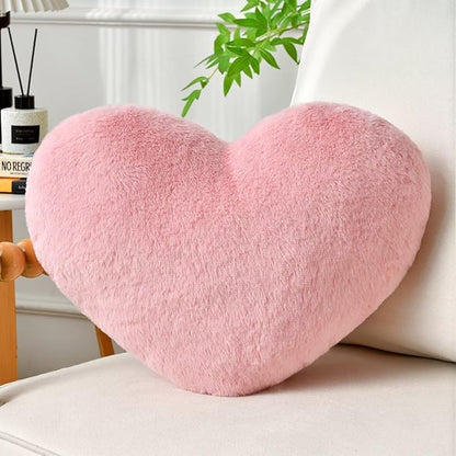 Heart Pillow Pink Throw Pillows Decorative Pillows for Bed Couch Cute Faux Rabbit Fur Small Pillow for Women Valentine Anniversary Fall Halloween Christmas Home Decor (Medium, 20"x15")