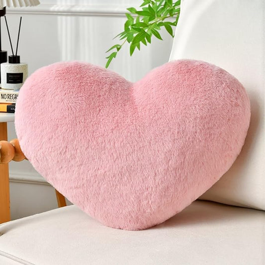 Heart Pillow Pink Throw Pillows Decorative Pillows for Bed Couch Cute Faux Rabbit Fur Small Pillow for Women Valentine Anniversary Fall Halloween Christmas Home Decor (Medium, 20"x15")