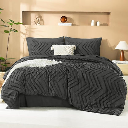 Litanika Dark Grey California King Size Comforter Set with Sheets - 7 Pieces Bed in a Bag California King Tufted Complete Bedding Sets with Comforter, Sheets, Pillowcases & Shams