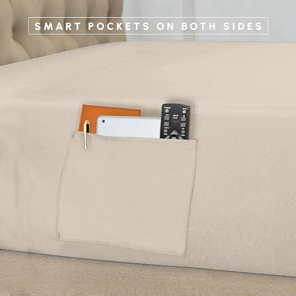 Elegant Comfort 8-Piece Pinch Pleated Comforter Set - All Season Complete Bed in a Bag, Includes 4pc Smart Sheet Set, Bed Skirt, Comforter, Matching Pillowcases and Shams, King/Cal King, Cream