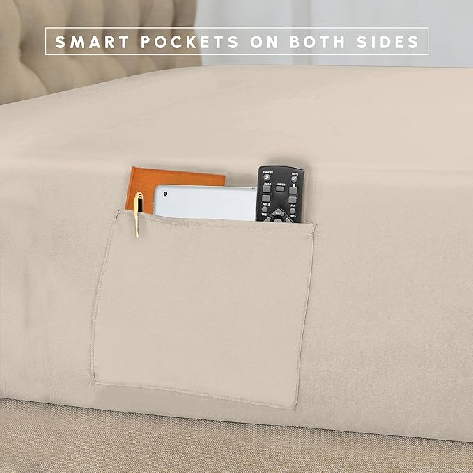 Elegant Comfort 8-Piece Pinch Pleated Comforter Set - All Season Complete Bed in a Bag, Includes 4pc Smart Sheet Set, Bed Skirt, Comforter, Matching Pillowcases and Shams, Twin/Twin XL, Cream