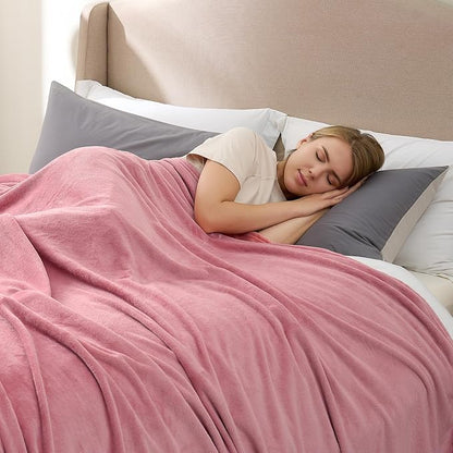 Hansleep Fleece Dusty Rose Queen Blanket, Super Soft Flannel Fuzzy Plush Cozy Blanket for All Seasons, Dusty Rose, Queen 90x90 Inches