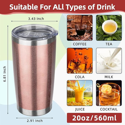 20oz Tumbler with Lid Stainless Steel Insulated Tumblers Travel Coffee Tumbler Bulk Double Wall Vacuum Insulated Water Cup Christmas Gifts for Women Men Her Him Home Office (Rose Gold, 6pack)