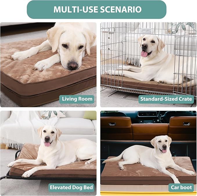 Waterproof XXL Dog Beds Large Sized Dog, Orthopedic Washable Crate Pad 48 inch, Jumbo XXLarge Foam Pet Bed with Removable Cover Reversible, Anti-Slip Kennel Pad, 47"x29", Brown