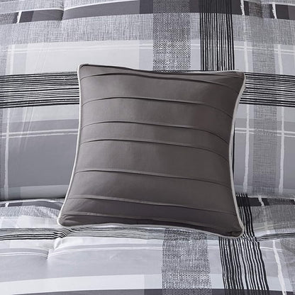 Intelligent Design Rudy Cozy Comforter Casual Cabin Lodge Plaid Design, All Season, Hypoallergenic Cover, Soft Bedding Set with Matching Sham, Decorative Pillow, Black Twin / Twin XL