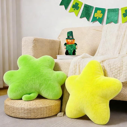 Set of 4 Plush St. Patrick's Day Pillows Lucky Charm Cereal Pillows Shamrock Shaped Throw Pillow Decorative Celtic Irish Clover Sofa Couch Cushion Pillow for Home Bedroom Livng Room Decor