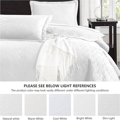 Love's cabin King Size Quilt Set White Bedspreads - Soft Bed Summer Lightweight Bedspread Comforter - Modern Style Wave Pattern Coverlet for All Season - 3 Pieces (1 Quilt, 2 Pillow Shams)