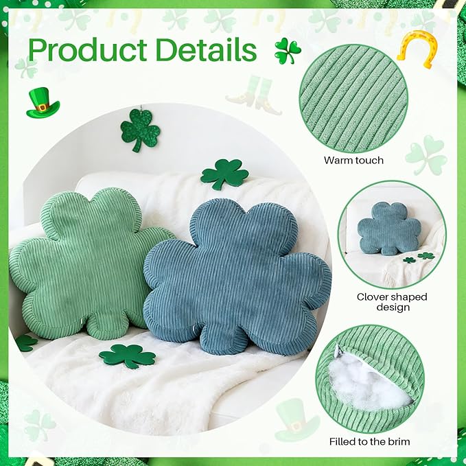 Cumule 2 Pcs St Patrick's Day Pillow Covers Green Lucky Shamrock Clover Pillow Cover for Irish St Patrick's Day Living Room Bedroom Decor Gifts