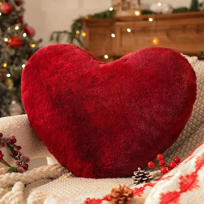 YRXRUS Valentines Heart Pillows, Love Heart Shaped Pillow, Small Cute Wine Red Heart Pillows for Gifts, Faux Rabbit Throw Pillows for Her, Kids, Girls Home Decoration, 10X11 Inch