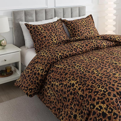 Caressma Safari Leopard Cheetah Print Brown Comforter Set, Full Size 3 Pieces for All Seasons, Untamed Wilderness Style Comforter with Pillowshams, Ultra Soft Microfiber