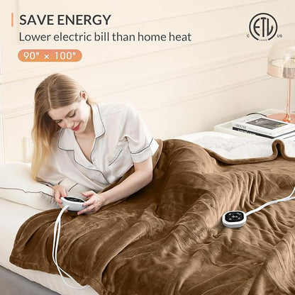 HOMLYNS LuxeHeat Heated Blanket Electric Blanket King Size, Soft Flannel Sherpa Heating Blanket with 10 Heat Settings, 1-10 hrs Timer Auto Shut Off (90x100 inches, Coffee)