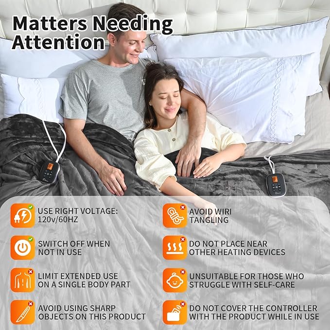Heated Blanket Queen Size 84" x 90", Electric Blanket with 0.5-12 Hours Timer & 10 Heating Levels, ETL Certified, Marble Gray Double-Sided Faux Fur, Machine Washable
