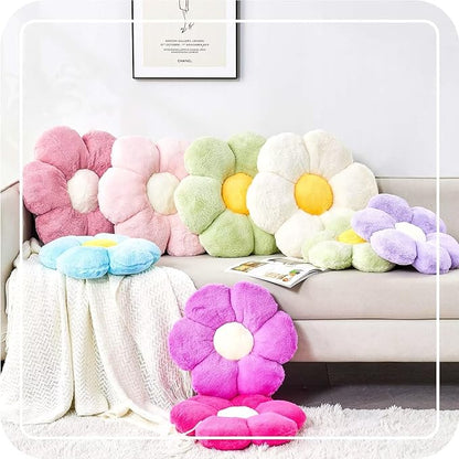 Beige Flower Pillow, Cute Decorative Flower Shaped Throw Pillow with Faux Rabbit Fur, 14.9" Soft Daisy Plush Floor Cushion Aesthetic Room Decor for Bed Sofa Couch