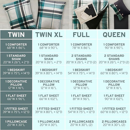 Intelligent Design Robbie 7-Piece Twin Comforter Set – Lightweight All-Season Plaid Bedding, Teal/Black, Cozy Bed-in-a-Bag with Matching Shams & Decorative Pillow, Modern Casual Style