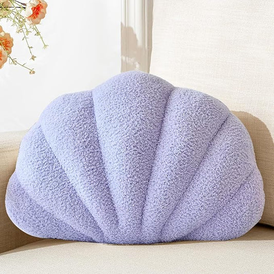 Seashell Throw Pillows Shell Shaped Pillow Lavender Sea Shell Pillows for Bed Seashell Decorative Pillow Soft Plush Pillow Sea Couch Decoration(18 X 13 inch)