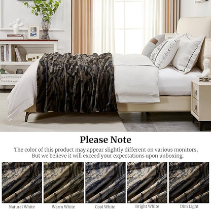 JONIYEAR Soft Fluffy Tiger Print Faux Rabbit Fur Blanket Twin Size 60" x 70",Oversized Luxury Decorative Cozy Shaggy Fuzzy Blankets,Reversible Warm Animal Printed Blanket for Women Winter,Brown Coffee