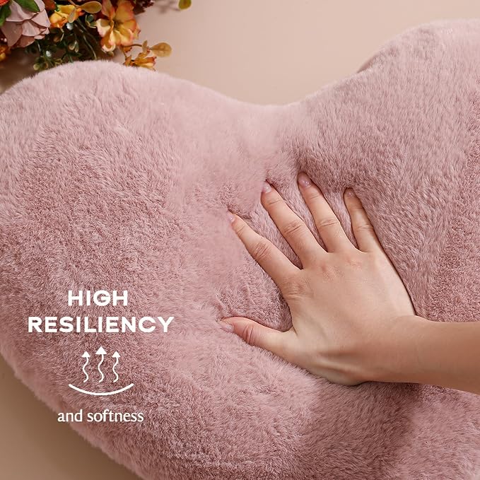 EastTree Valentines Heart Pillows, Dusty Pink Heart Shaped Pillows, Love Throw Pillows Gifts, Soft Faux Rabbit Fur Cute Pillows, Women Girls Kid Room Decor 10x13 Inch
