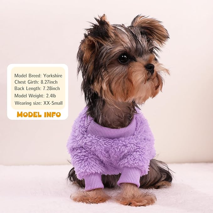 2 Pack Dog Sweaters Medium Size Dog, Fleece Sweaters for Small Dogs Girl, Winter Clothes French Bulldog Sweater, Warm Soft Puppy Sweatshirt Outfit for Toy Poodle Bichon, Pink+Purple, M