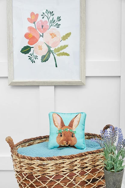 C&F Home Clover Crown Wreath Easter Bunny Rabbit Cotton Blend Small Petite Mini Printed Accent Pillow 8" x 8" Spring Springtime Home Living Room Sofa Couch Chair Bed Bedroom Decor Decoration 8" x 8"