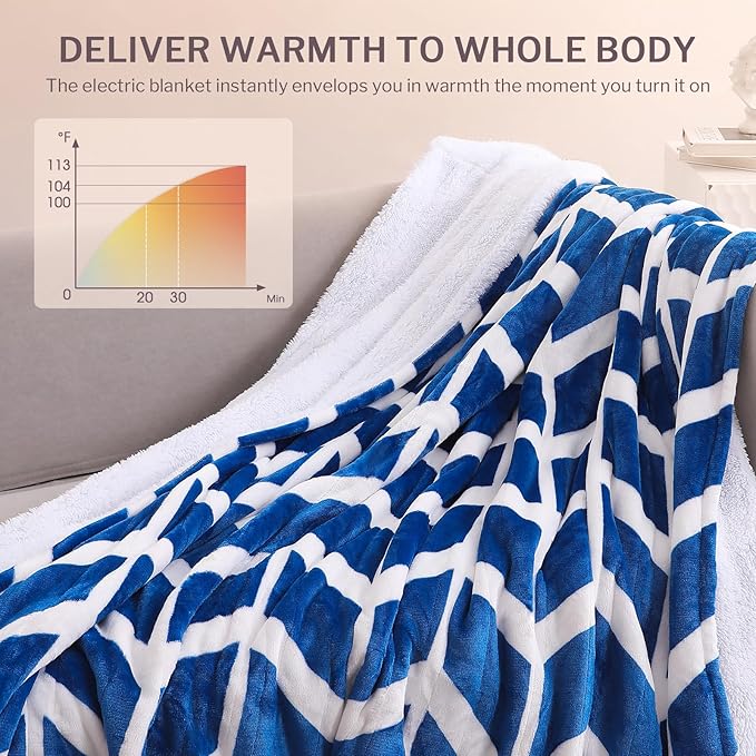 VENTIMI Electric Blanket Heated Throw, 62" x 84" Heated Blanket with 9 Heat Levels & 2 to 10 Hours Auto Off, Fast Heating Blankets with ETL & FCC Certification, Navy
