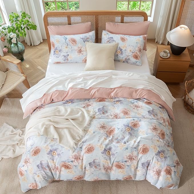 King Comforter Set Floral Soft Cute Floral Bedding Comforter Sets Garden Style Flower Print Botanical Flowers Comforter Set King for All Seasons 1 Comforter and 1 Pillowcases