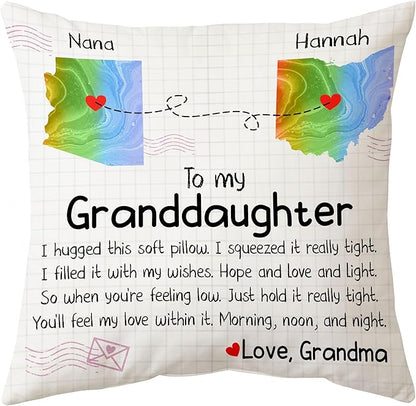 Hyturtle Personalized to My Granddaughter Pillow (Insert Included) Gifts from Grandma - Birthday for Granddaughter - State to State Custom Name Sofa Couch Home Decor Throw Pillow