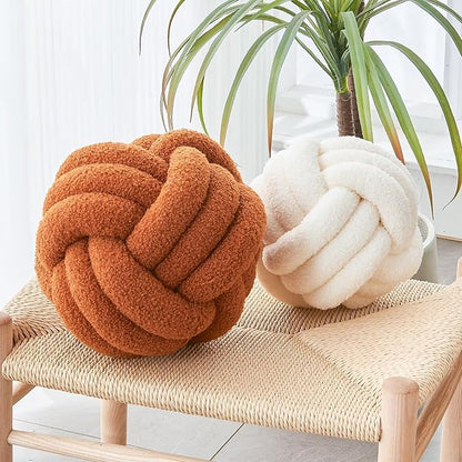 Decorative Throw Knot Pillow Ball for Home Chair Sofa Couch Bed Aesthetic Round Decor Pillows Lambswool Knotted Pillow Cushion (Ivory White, 8inches)