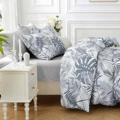 MUXHOMO Black&Grey Bed in a Bag King 7 Pieces, King Comforter Set Reversible Botanical Flowers Design, Ultra Soft & Breathable Bedding Sets with Comforter, Sheets, Pillowcases & Shams