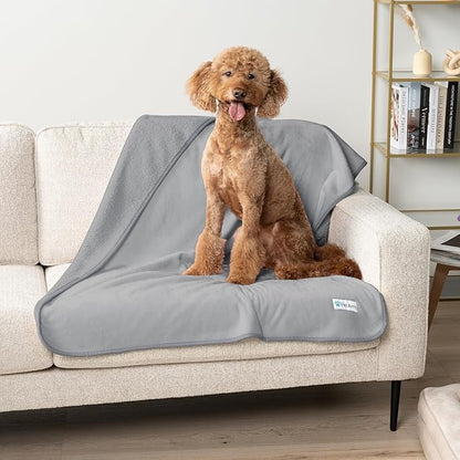PetAmi Waterproof Dog Blanket for Small Medium Dogs, Pee Proof Pet Blanket for Couch Bed, Reversible Water Proof Blanket for Puppy Indoor Cat, Soft Dog Fleece Blankets Washable, 29x40 Light Gray