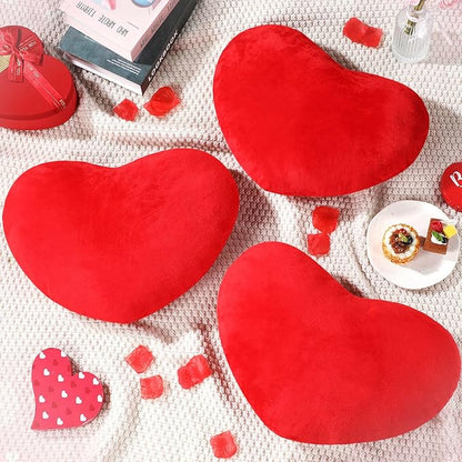 Marsui Valentine Red Heart Pillow Cute Plush Cushion Throw Pillows Soft Stuffed Heart Solid Color Decorative for Sofa Bedroom Gift(3 Pcs,15 x 12 Inch)