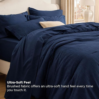 Bedsure Full Comforter Set Navy - Bed in a Bag Full Size Bedding 7 Pieces, Cationic Dyed Bed Set Gift for Family, Navy Soft Bedding for All Seasons Comforter with Sheets, Pillowcases & Shams