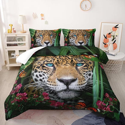 Cheetah Print Comforter Set Leopard Bedding Set King Size，Wild Animal Print Bedding Set 3 Pieces for Kids Teens and Adults Soft Microfiber All Season(1 Comforter & 2 Pillowcases)