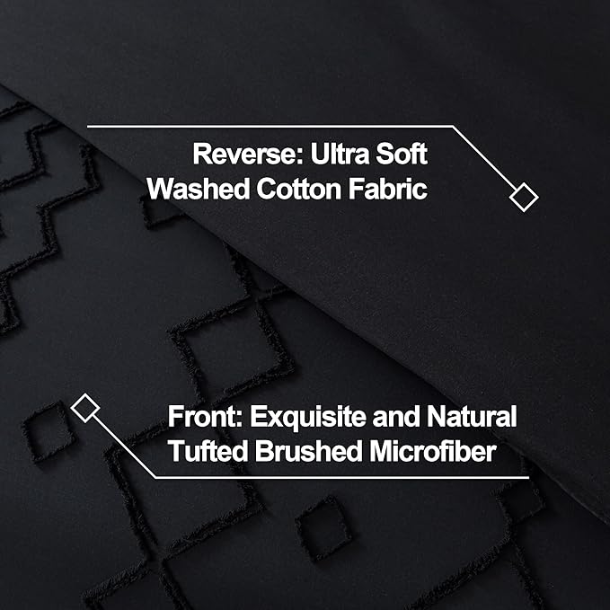 Andency Black Boho Tufted Comforter Set California King, 3 Pieces Textured Farmhouse Bed, Soft Microfiber Down Alternative Geometric Comforter Bedding Set (104x96Inch)
