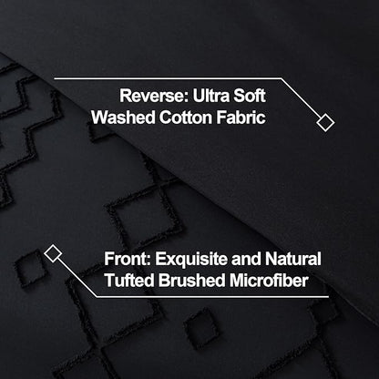 Andency Black Tufted Comforter Set Twin, 2 Pieces - Boho Comforter & Pillowcase, Microfiber Down Alternative, Texture Farmhouse Geometric Pattern