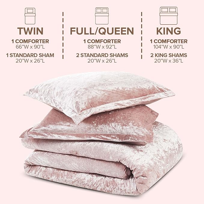 Comfort Spaces Juliette Luxe Comforter Set Velvet Lush with Soft Brushed Microfiber Reverse, All Season Cozy Velvet Bedding Sets, Fluffy Comforter Bed Set, Matching Sham, Blush King 3 Piece