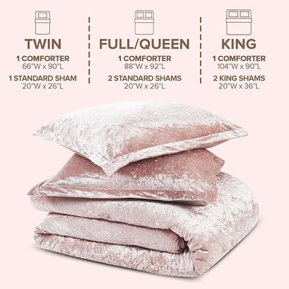 Comfort Spaces Juliette Luxe Comforter Set Velvet Lush with Soft Brushed Microfiber Reverse, All Season Cozy Velvet Bedding Sets, Fluffy Comforter Bed Set, Matching Sham, Blush Full/Queen 3 Piece