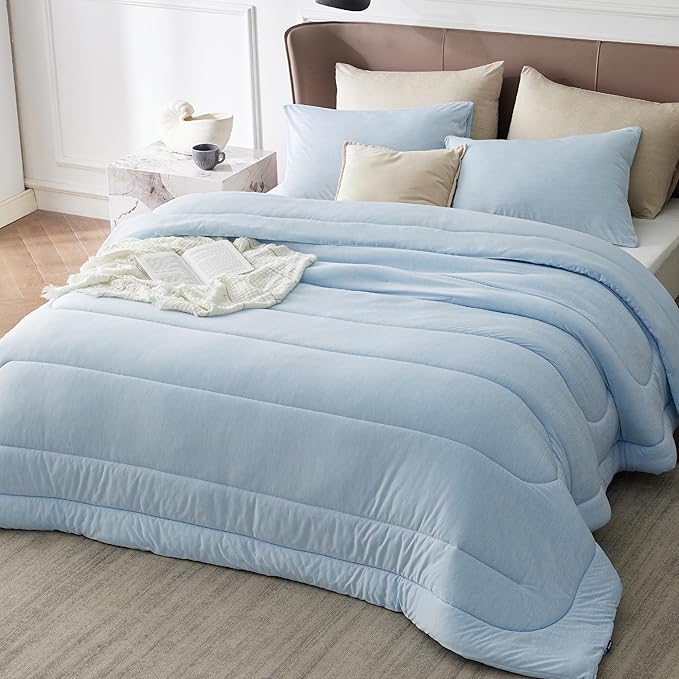 Bedsure King Comforter Set - Cooling and Warm Bed Set, ICY Blue Reversible Bedding for All Season, 3 Pieces, 1 King Size Comforter (102"x90") and 2 Pillow Cases (20"x36")
