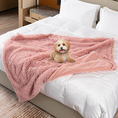 Pink Calming Dog Blanket Waterproof Pet Blankets Fluffy Long Faux Fur Cat Throw Blankets for Couch Furniture Protector Love Bed Cover Washable(Pink,M)