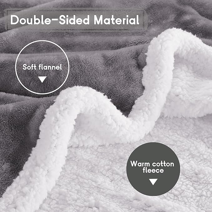Heated Blanket Electric Throw Size 50''x60'' with 9 Heating Levels, 1-10 Hour Auto Shut Off, Machine Washable, Flannel & Sherpa Double-Sided Soft Warming Blanket for Couch, Bed, Office - Light Grey
