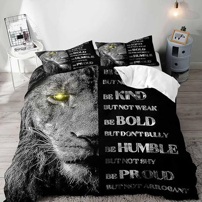 VIVIHOME 3PCS Inspirational Lion Bedding Set, King Duvet Cover, African Safari Wild Animal Black Bedding, Quilt Comforter Cover, College Apartment Decor, Modern Bedroom Decor for Men, 2 Pillowcases