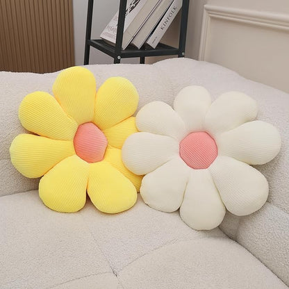 2 Pcs Flower Pillow Decorative Throw Pillows for Girls Preppy Room Decor, Cute Aesthetic Flower Daisy Shaped Throw Pillows for Bedroom Bed Couch Chair Floor Classroom (White+Yellow, 15.35 Inch)